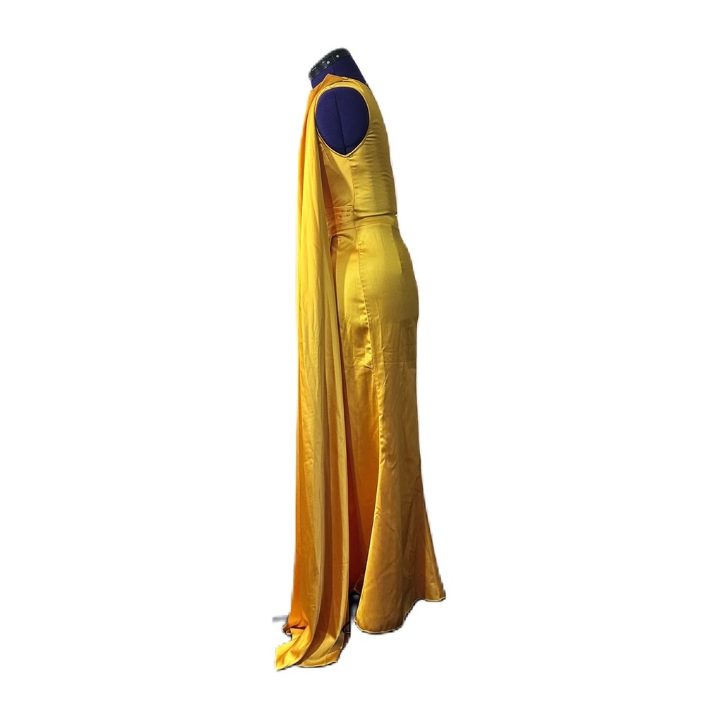 Yellow Shiny Formal One Shoulder Maxi Dress - Picture 2 of 13
